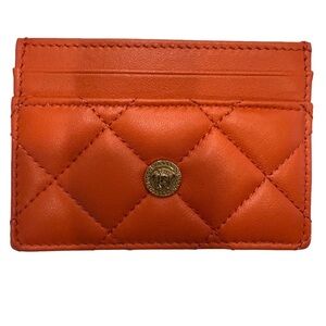 VERSACE Coral Quilted 100% Leather Card Holder Medusa BRAND NEW W/ Box Dust Bag